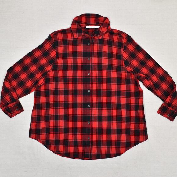 Calvin Klein Tops - Calvin Klein Women Button Up Red Top Size M Long Sleeve Plaid Cotton Blend